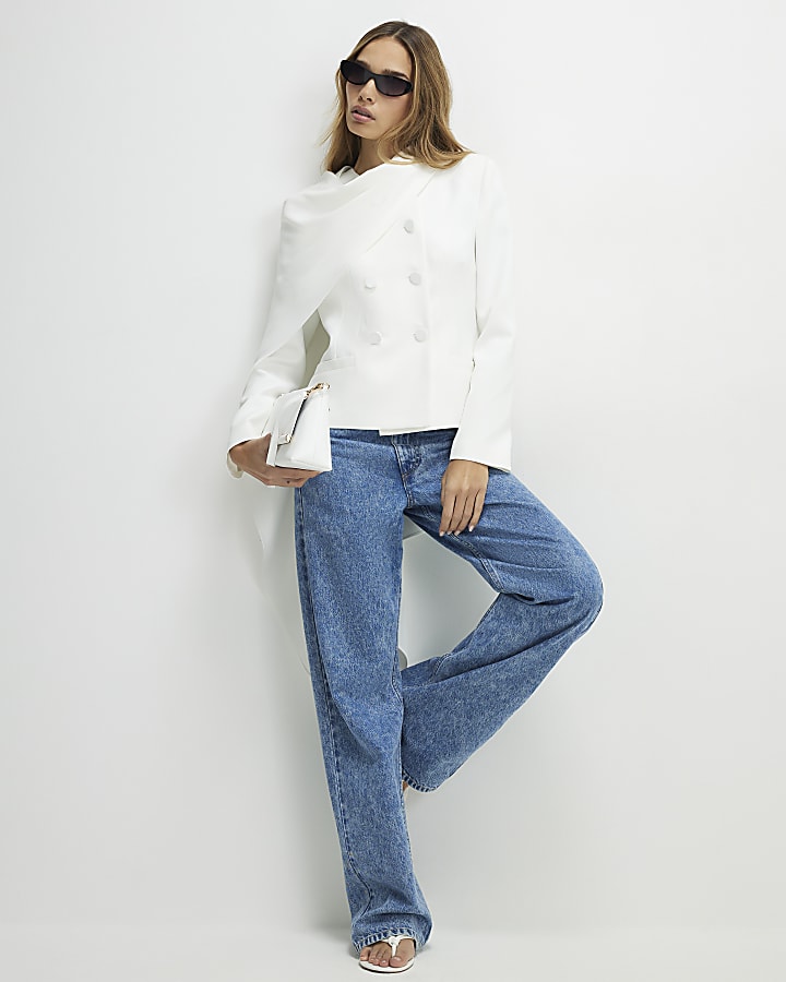 White Long Sleeve Short Cape Blazer