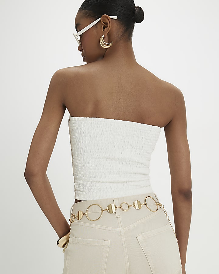 Cream Cotton Cornelli Embroidered Bandeau Top
