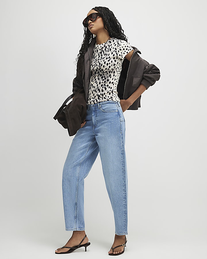 Cream Cotton Cap Sleeve Animal Print T-Shirt