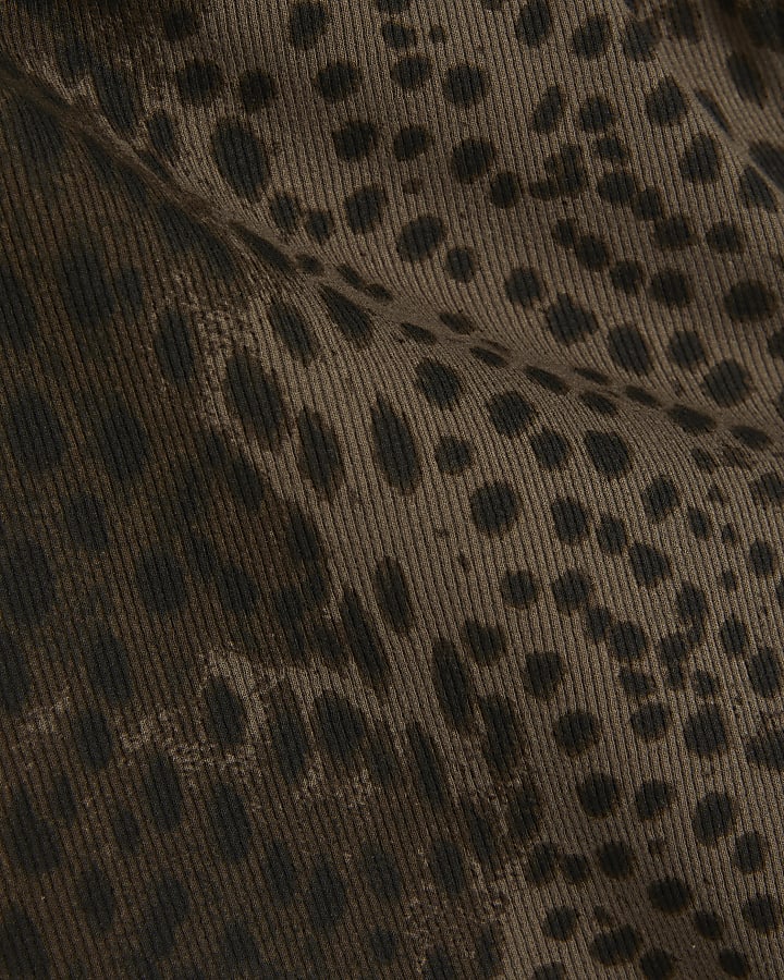 Brown Cap Sleeve Animal Print Top