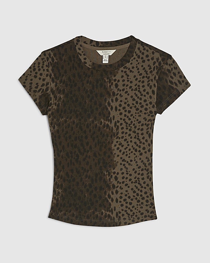 Brown Cap Sleeve Animal Print Top