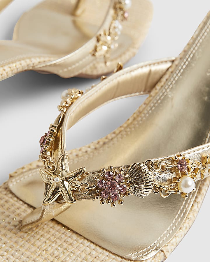 Gold Shell Toe Thong Heeled Sandals