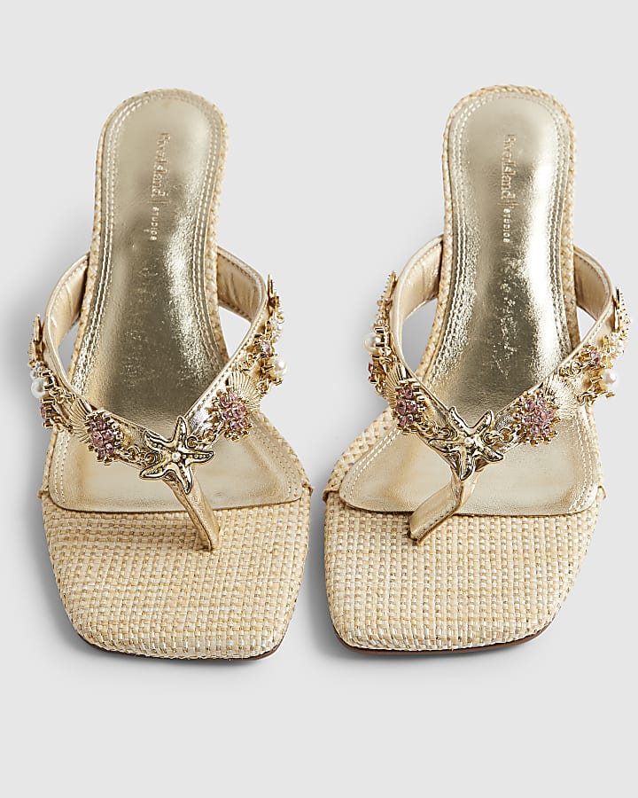 Gold Shell Toe Thong Heeled Sandals