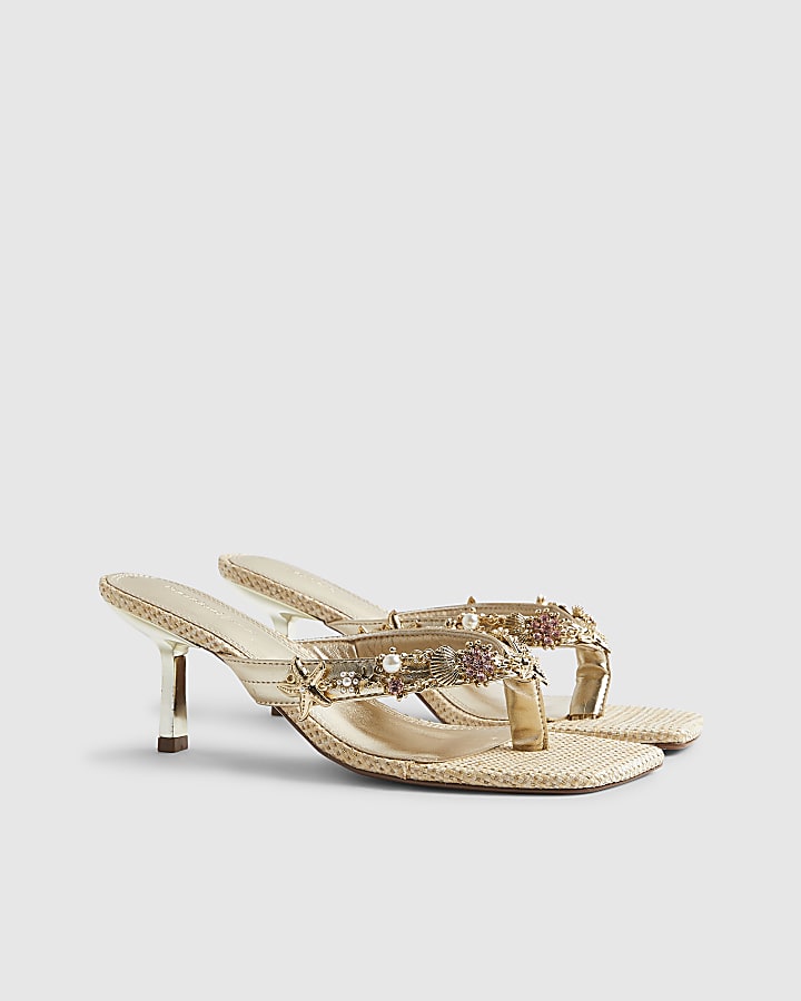 Gold Shell Toe Thong Heeled Sandals