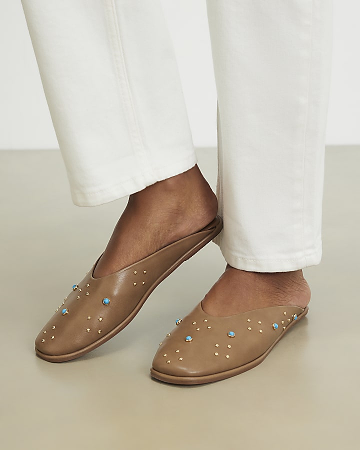 Brown Slip On Mules
