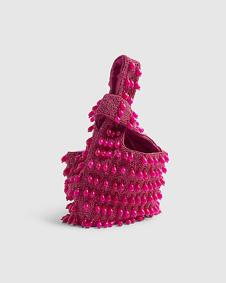 Pink Beaded Clutch Bag
