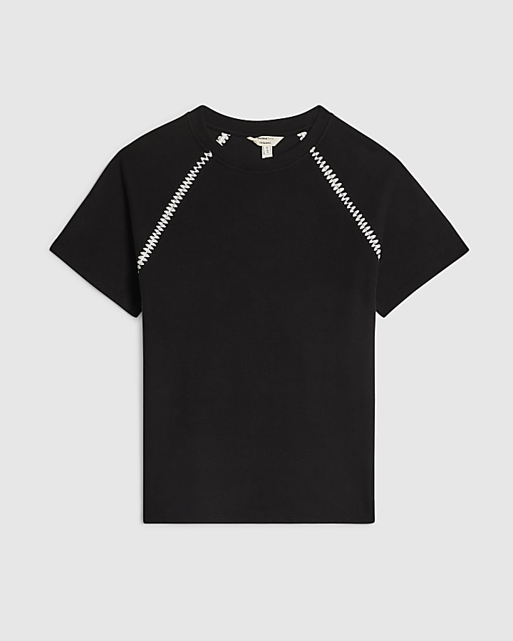 Black Short Sleeve Cosy Whipstitch T-shirt