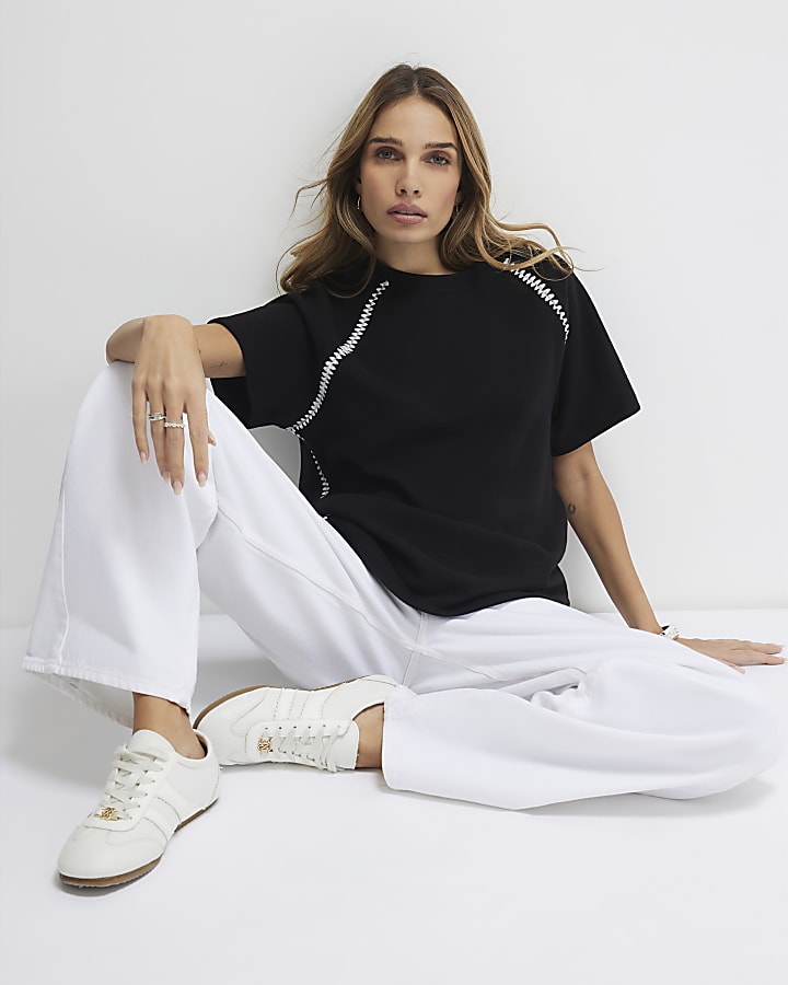 Black Short Sleeve Cosy Whipstitch T-shirt