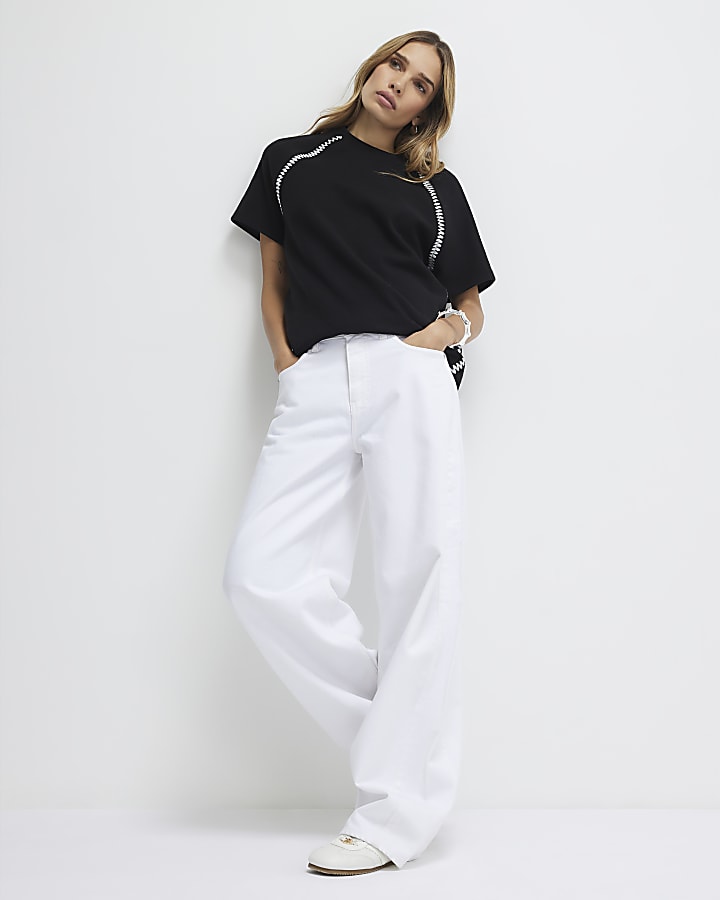 Black Short Sleeve Cosy Whipstitch T-shirt