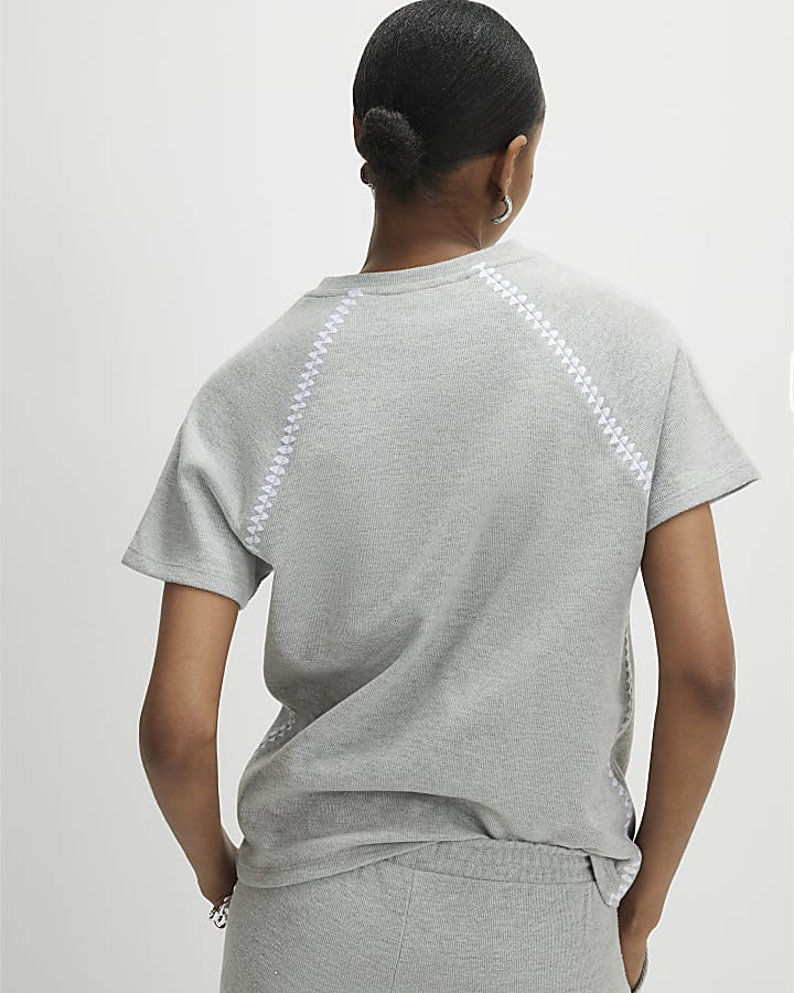 Grey Short Sleeve Cosy Whipstitch T-shirt
