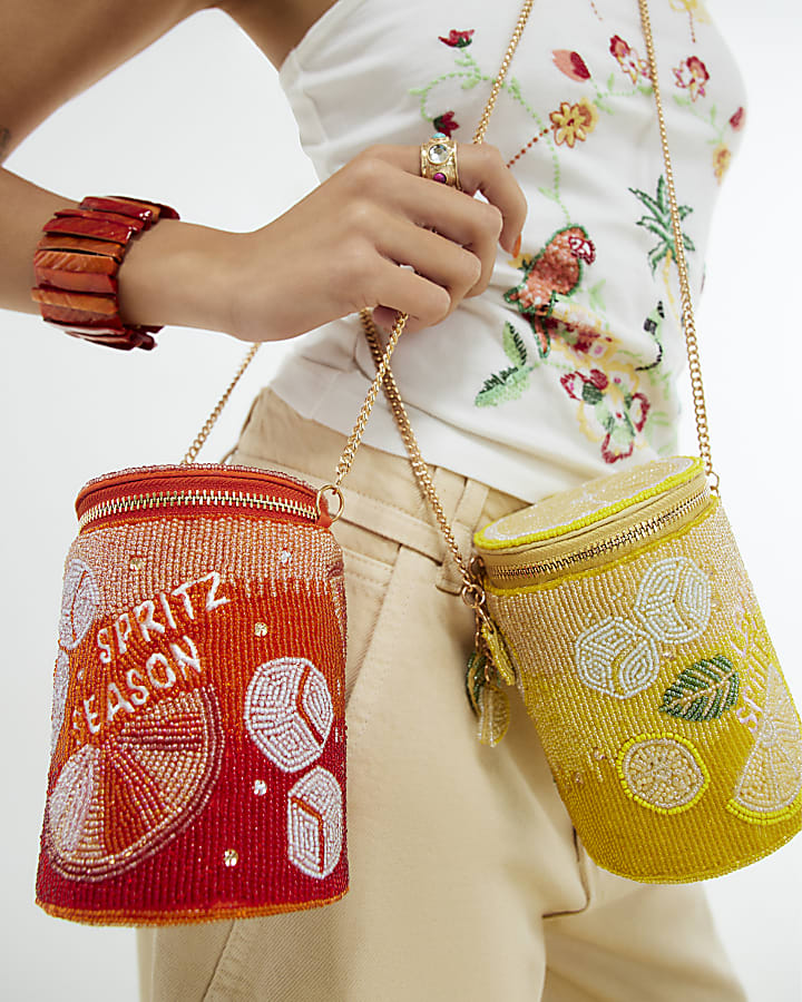 Orange Spritz Beaded Crossbody Bag