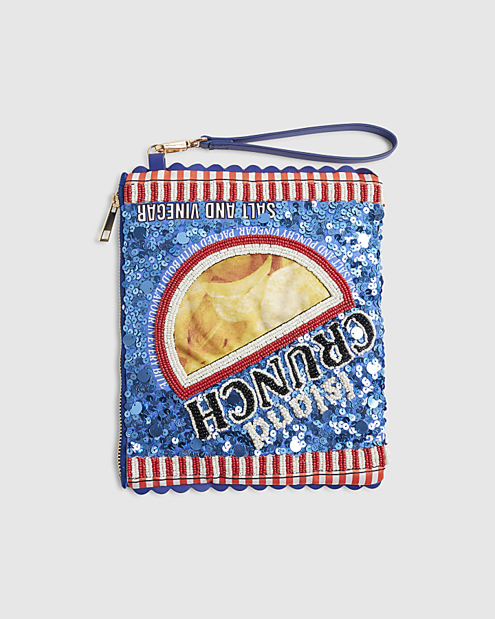 Blue Premium Embellished Crisps Clutch Bag