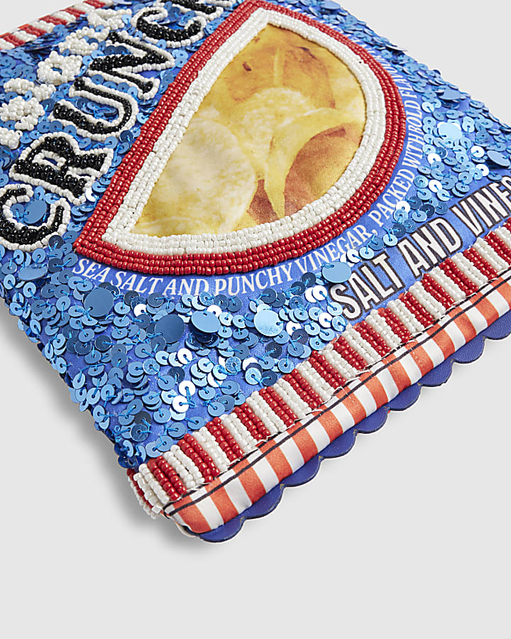 Blue Premium Embellished Crisps Clutch Bag