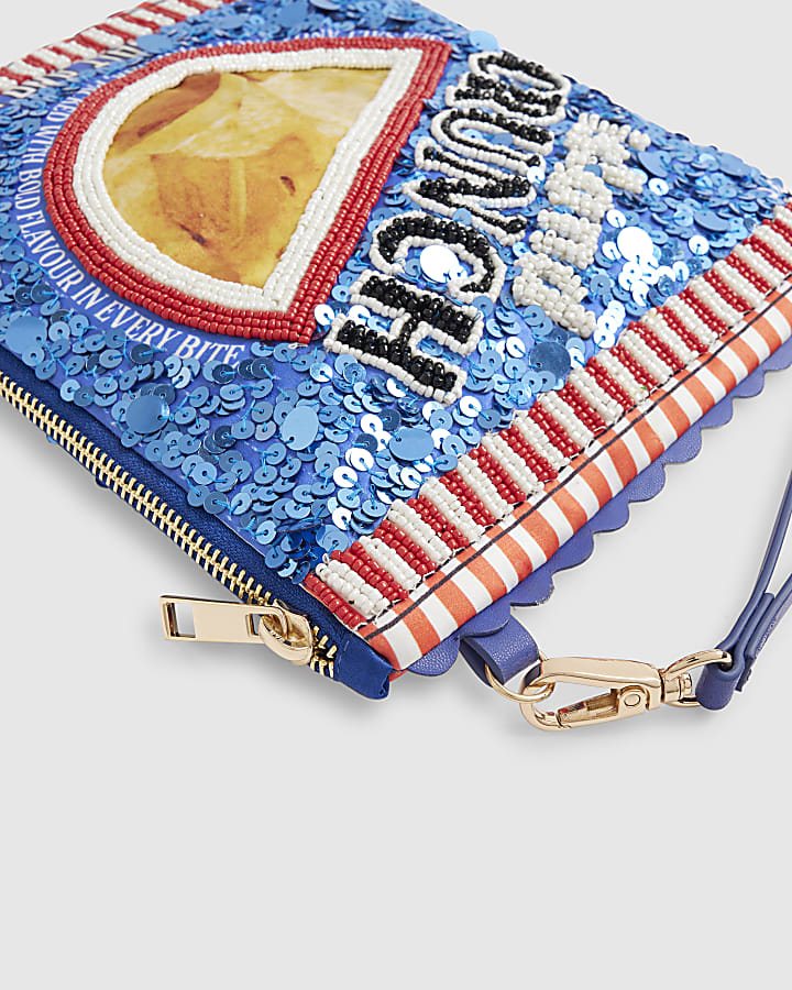Blue Premium Embellished Crisps Clutch Bag