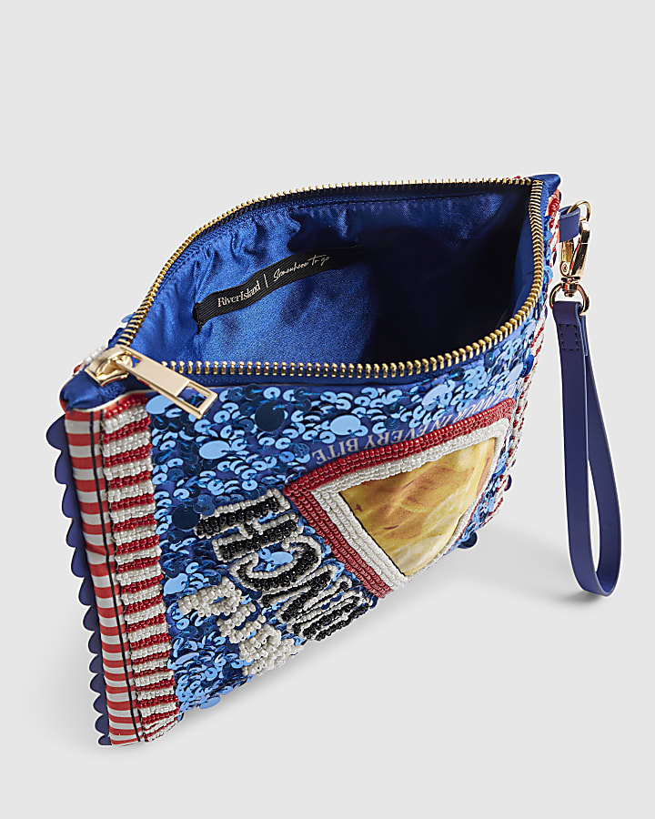 Blue Premium Embellished Crisps Clutch Bag