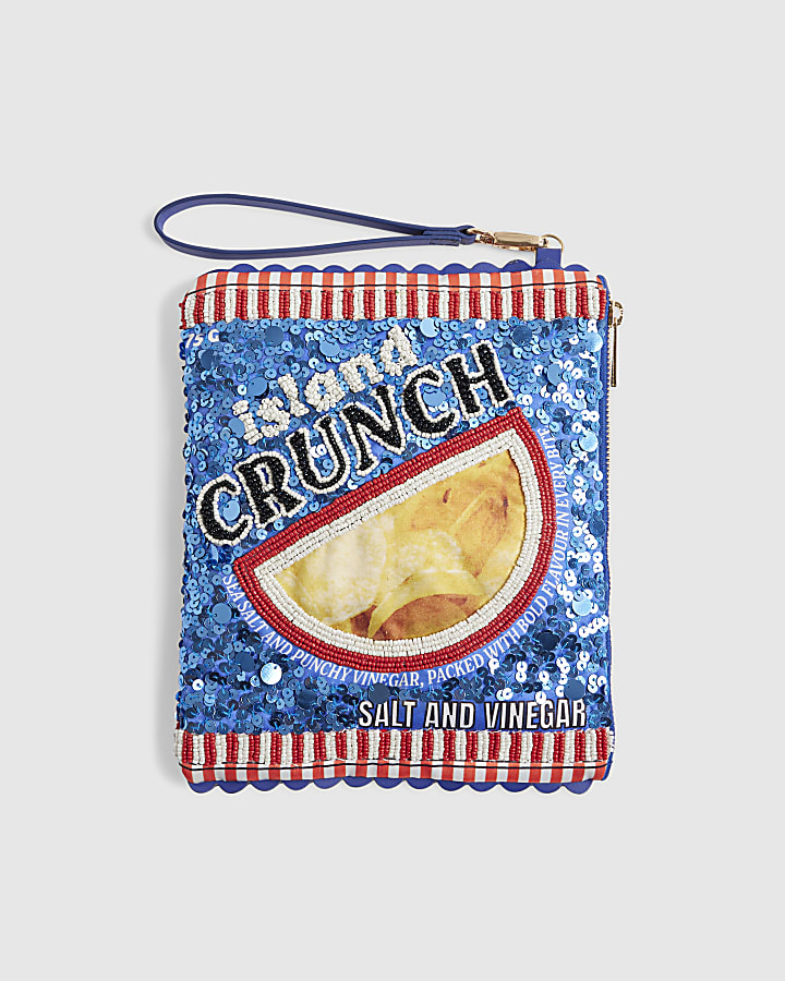 Blue Premium Embellished Crisps Clutch Bag