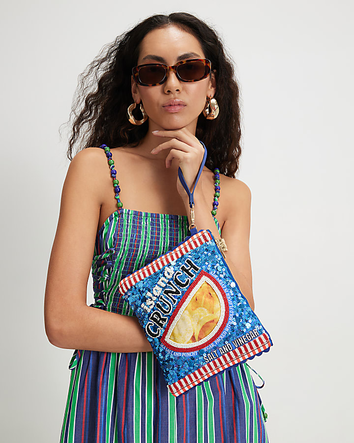Blue Premium Embellished Crisps Clutch Bag