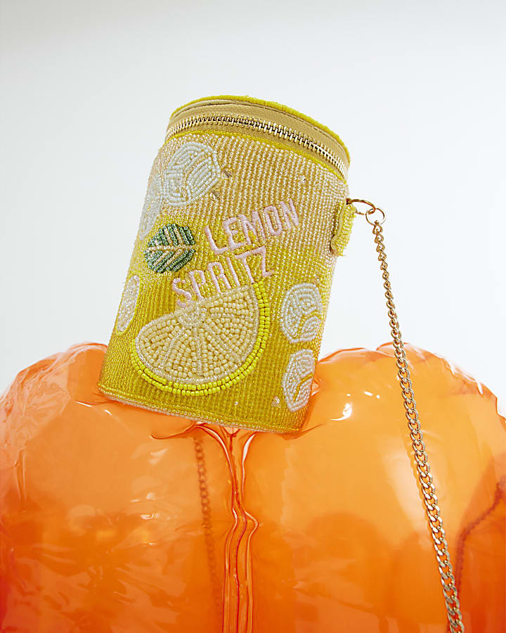 Yellow Lemon Spritz Beaded Crossbody Bag