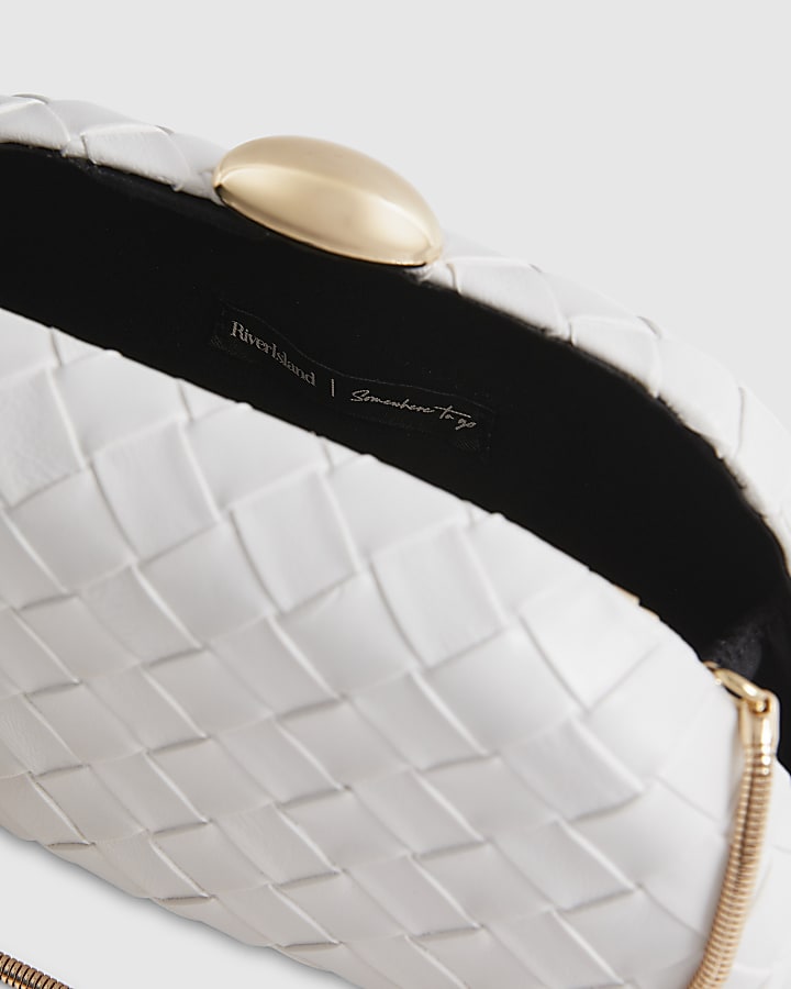 White Woven Hard Shell Clutch Bag