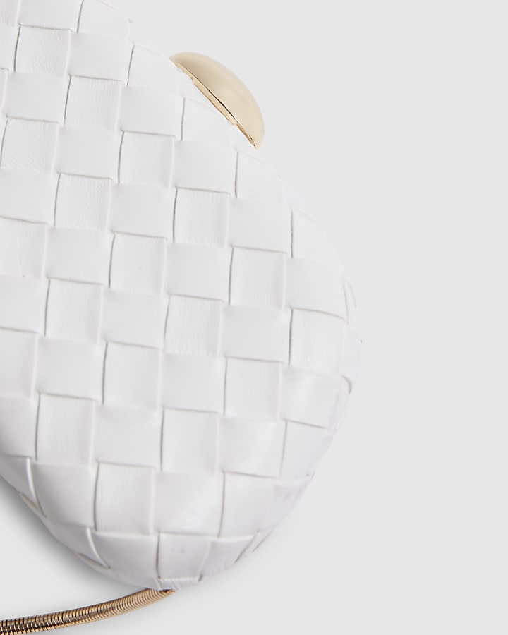 White Woven Hard Shell Clutch Bag