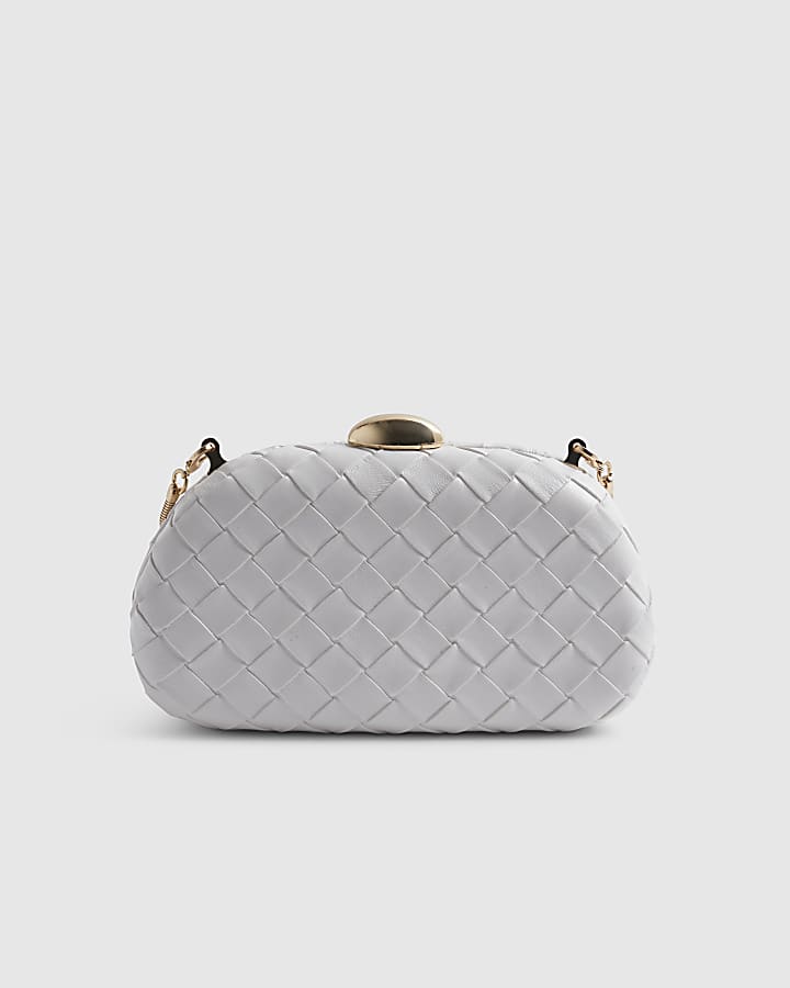 White Woven Hard Shell Clutch Bag