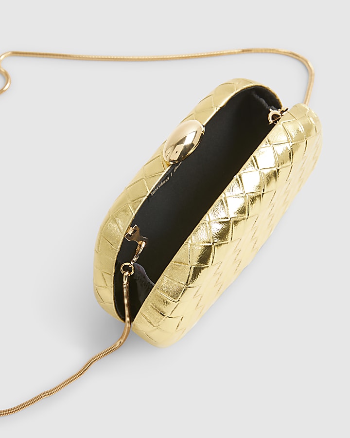Gold Woven Hard Shell Clutch Bag