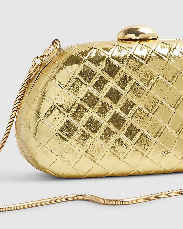 Gold Woven Hard Shell Clutch Bag