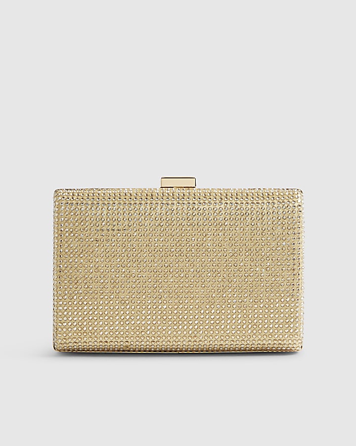 Gold Diamante Embellished Hard Clutch Bag