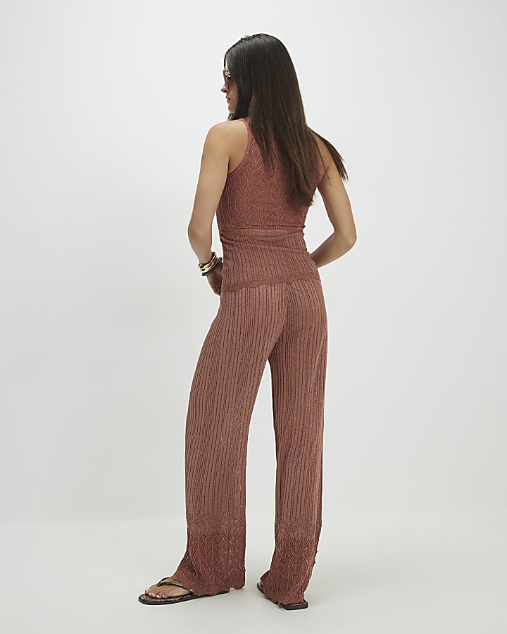 Brown Metallic Knit Trousers