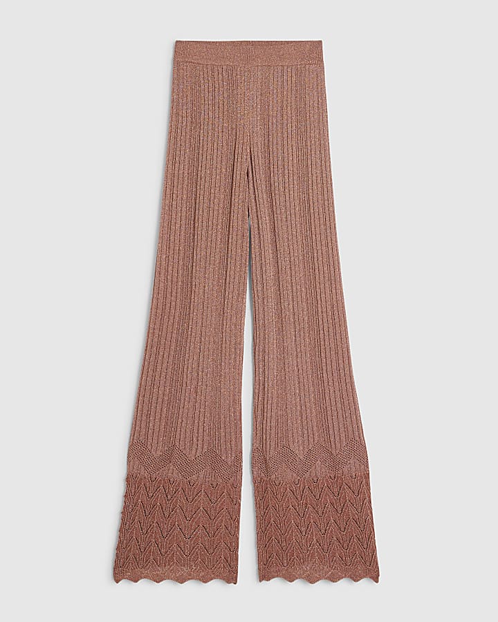 Brown Metallic Knit Trousers