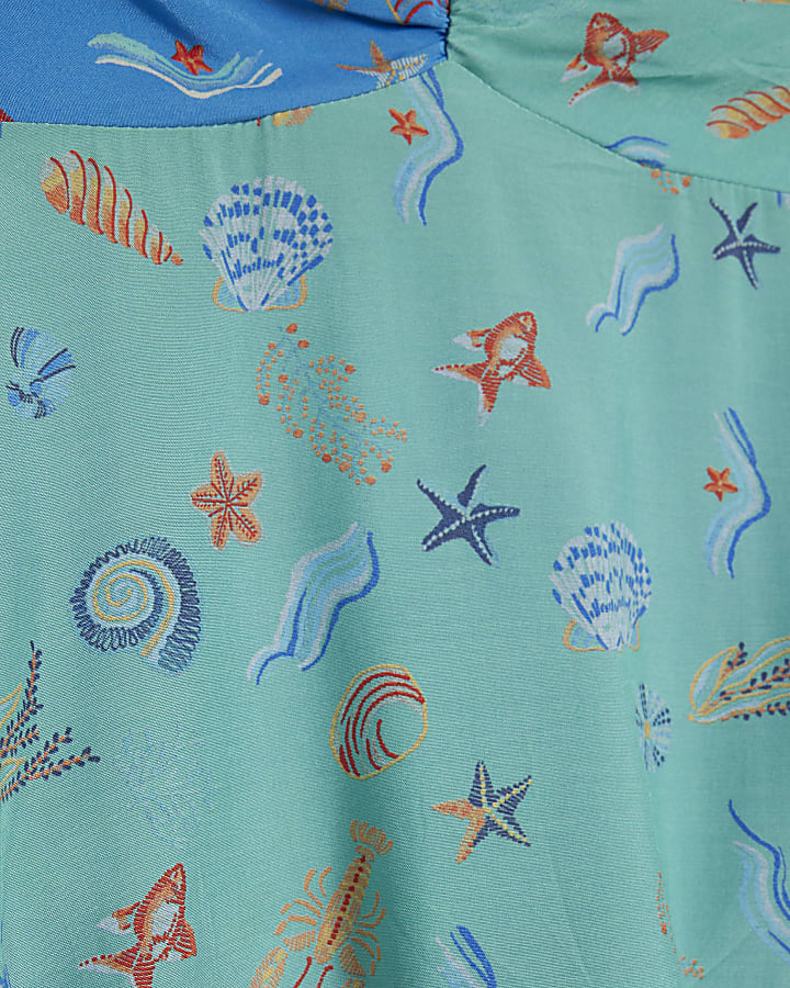 Blue Shell Print beaded Halter Neck Top