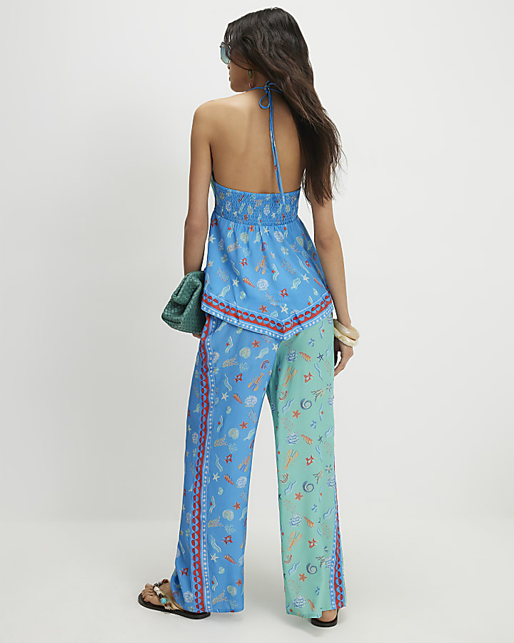 Blue Shell Print Beach Trousers