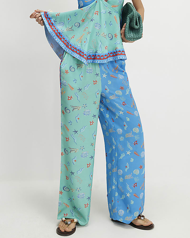 Blue Shell Print Beach Trousers