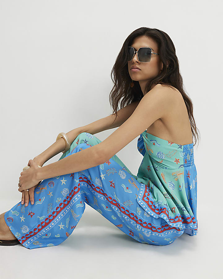 Blue Shell Print Beach Trousers