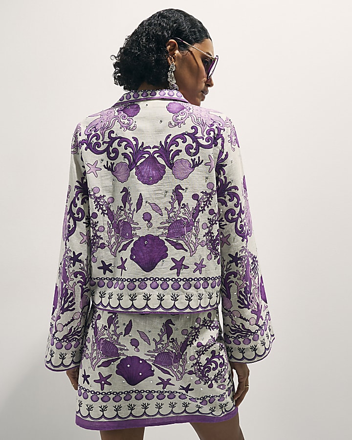 Purple Sea Chain Embellished Beach Shirt
