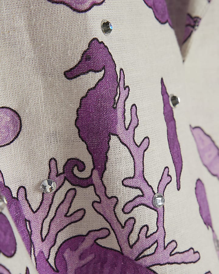 Purple Sea Chain Embellished Beach Shirt