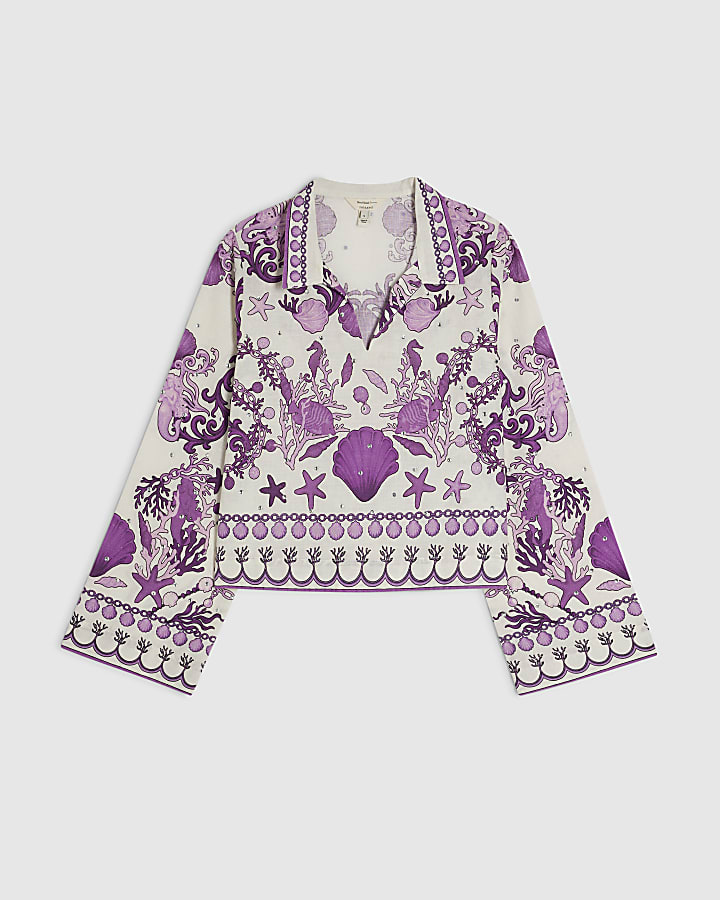 Purple Sea Chain Embellished Beach Shirt