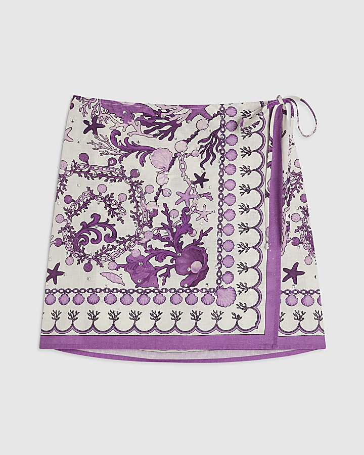 Purple Sea Chain Print Mini Beach Skirt
