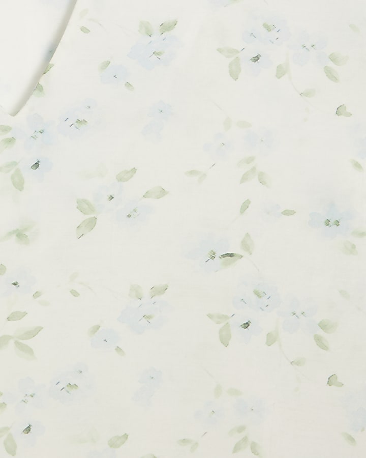 White Floral Pussybow Blouse