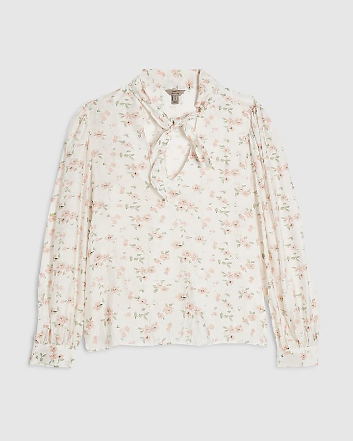 Pink Floral Pussybow Blouse