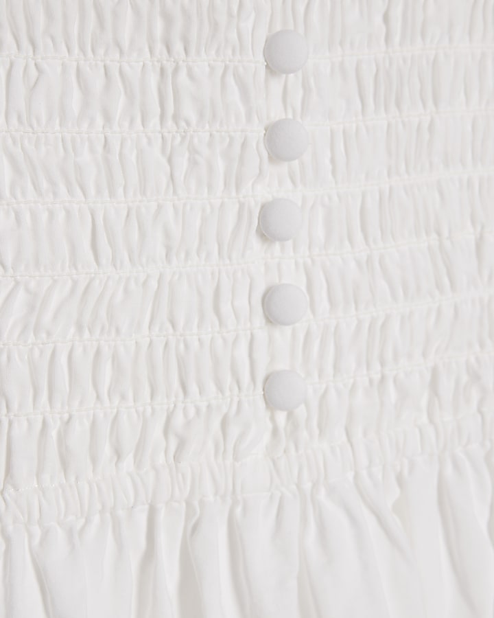 White Puff Sleeve Shirred Mini Dress