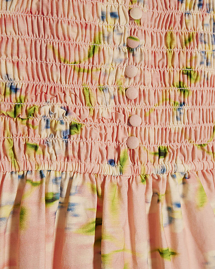 Pink Puff Sleeve Shirred Mini Dress