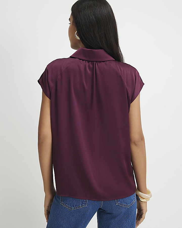 Red Satin Short Sleeve Shirt