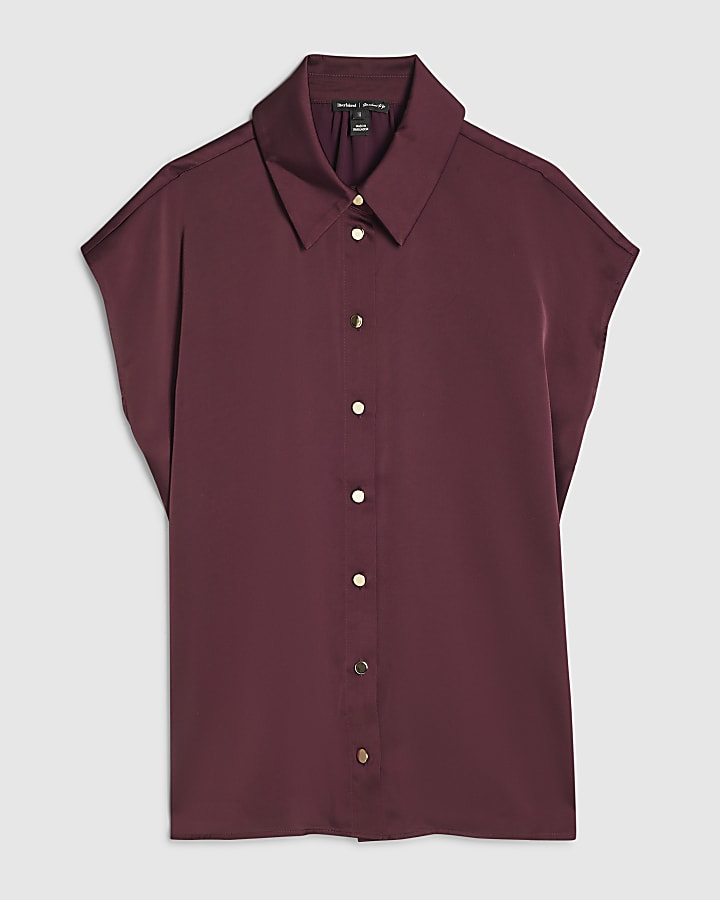 Red Satin Short Sleeve Shirt