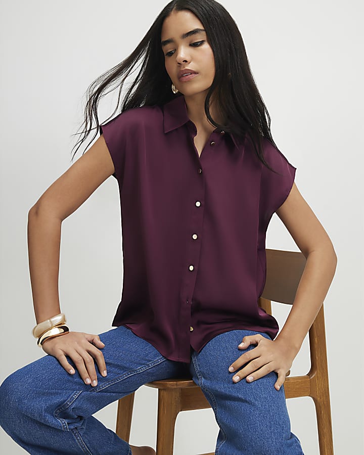 Red Satin Short Sleeve Shirt