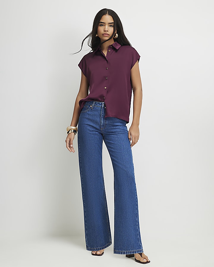 Red Satin Short Sleeve Shirt