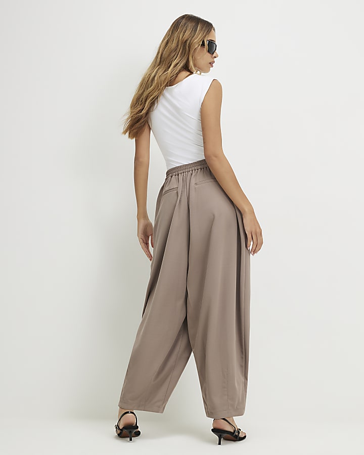 Beige Twill Balloon Leg Trousers