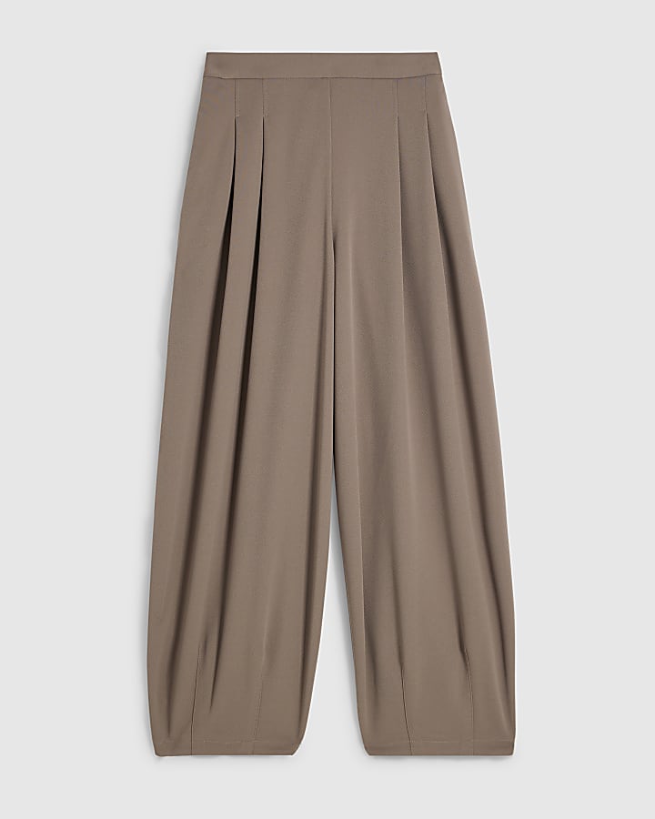 Beige Twill Balloon Leg Trousers