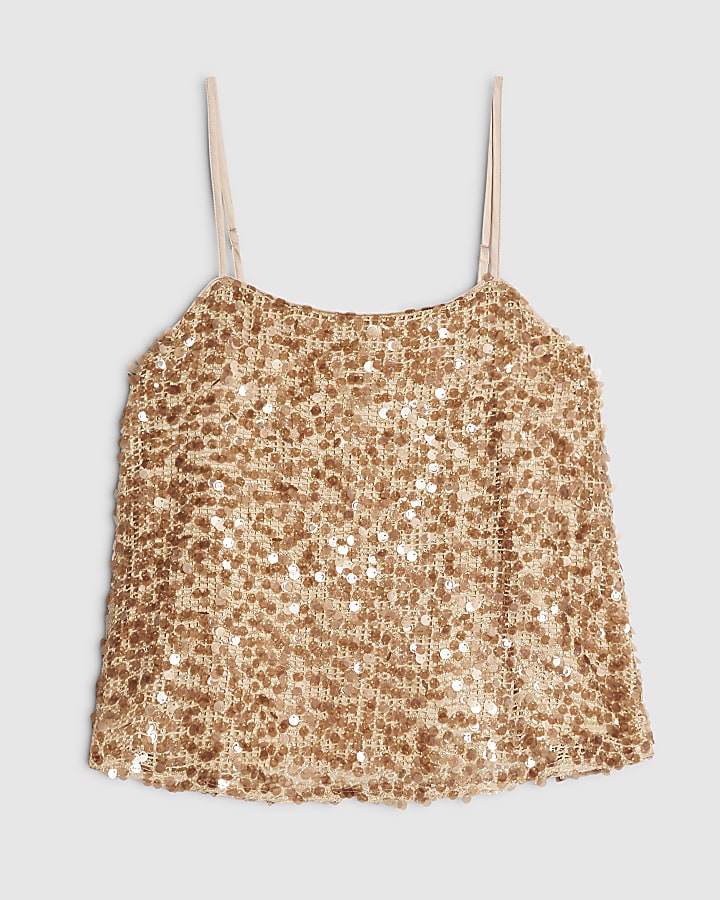 Beige Sequin Sleeveless Cami Top