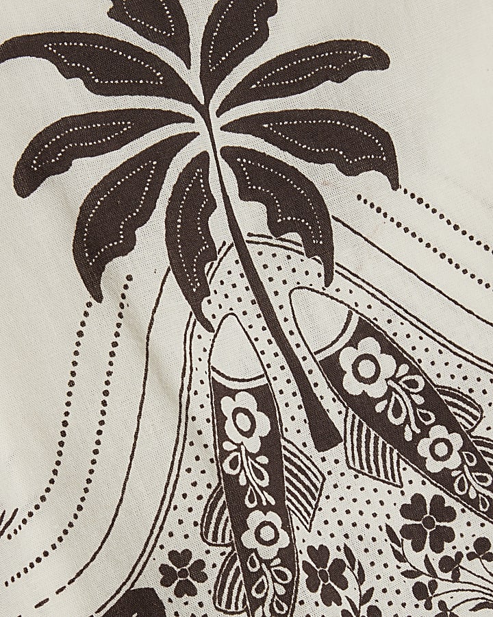 Cream Linen Blend Palm Print Shift Dress